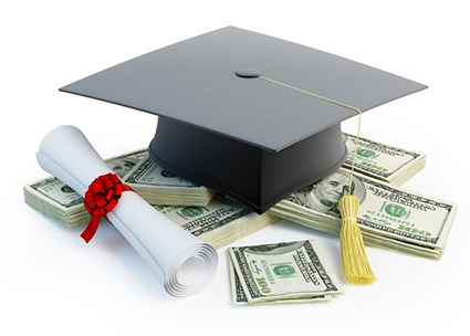 graduation cap sitting on a pile of money graphic
