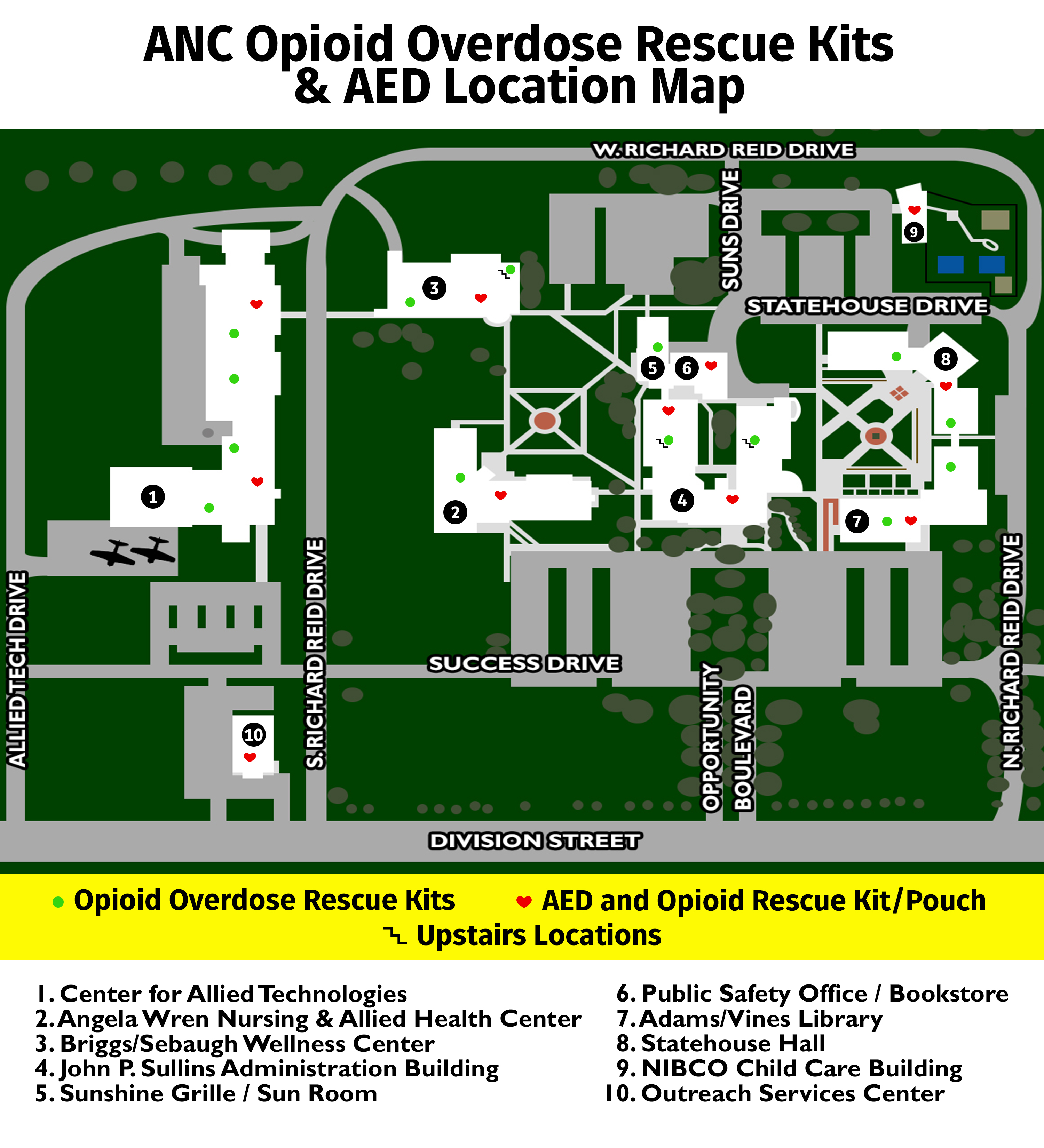 Campus Locations of Opioid Overdose Kits and Automated External Defibrillators (AEDs)