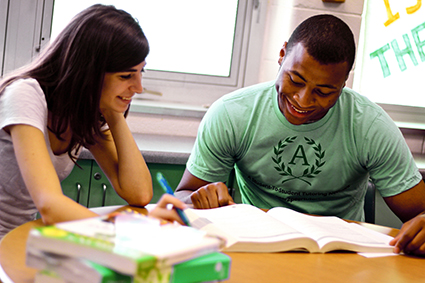 Two college students in tutoring session